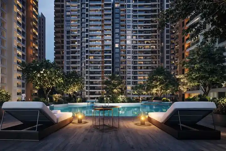 Pool side seating at Prestige Evergreen